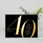Moderne, minimalistische zwarte en gouden 40ste ve folie uitnodiging (Staand Voorkant)