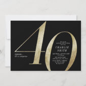 Moderne, minimalistische zwarte en gouden 40ste ve kaart (Voorkant)