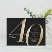 Moderne, minimalistische zwarte en gouden 40ste ve kaart (Staand voorkant)