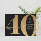 Moderne, minimalistische zwarte en gouden 40ste ve kaart (Staand voorkant)