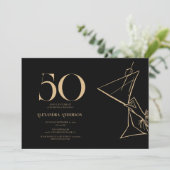 Moderne, minimalistische zwarte en gouden 50ste ve kaart (Staand voorkant)