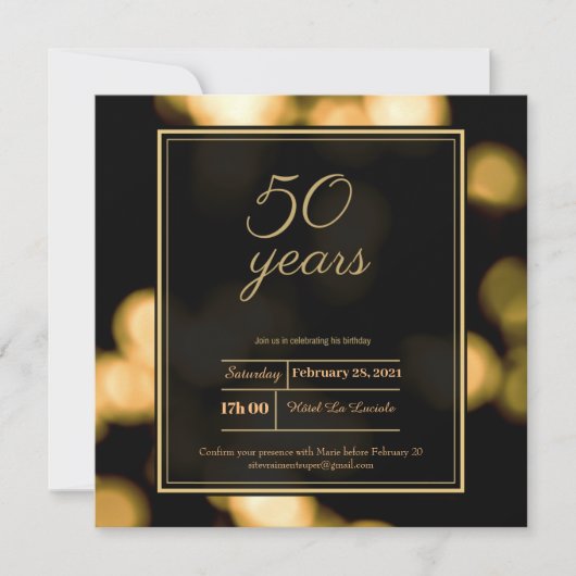 Moderne, minimalistische zwarte en gouden 50ste ve kaart (Voorkant)