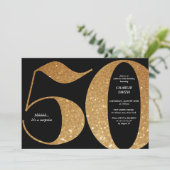 Moderne, minimalistische zwarte en gouden 50ste ve kaart (Staand voorkant)