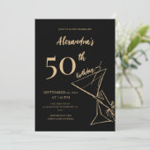 Moderne, minimalistische zwarte en gouden 50ste ve kaart (Staand voorkant)