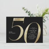 Moderne, minimalistische zwarte en gouden 50ste ve kaart (Staand voorkant)