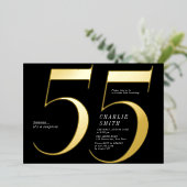 Moderne, minimalistische zwarte en gouden 55ste ve folie uitnodiging (Staand Voorkant)