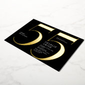 Moderne, minimalistische zwarte en gouden 55ste ve folie uitnodiging (Gedraaid)