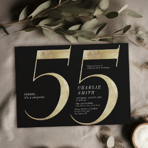 Moderne, minimalistische zwarte en gouden 55ste ve kaart
