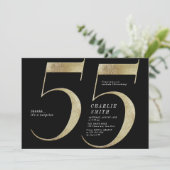 Moderne, minimalistische zwarte en gouden 55ste ve kaart (Staand voorkant)