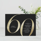 Moderne, minimalistische zwarte en gouden 60ste ve kaart (Staand voorkant)