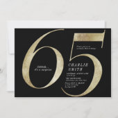 Moderne, minimalistische zwarte en gouden 65ste ve kaart (Voorkant)
