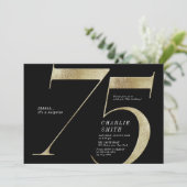Moderne, minimalistische zwarte en gouden 75ste ve kaart (Staand voorkant)
