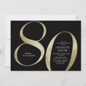 Moderne, minimalistische zwarte en gouden 80ste ve kaart (Voorkant)