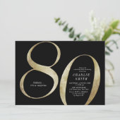 Moderne, minimalistische zwarte en gouden 80ste ve kaart (Staand voorkant)