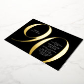 Moderne, minimalistische zwarte en gouden 90ste ve folie uitnodiging (Gedraaid)