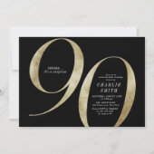 Moderne, minimalistische zwarte en gouden 90ste ve kaart (Voorkant)