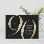 Moderne, minimalistische zwarte en gouden 90ste ve kaart (Staand voorkant)