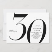 Moderne minimalistische zwarte en witte 30e verjaa kaart (Voorkant)