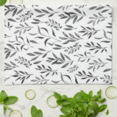 Moderne minimalistische zwarte en witte bladeren  theedoek (Gevouwen)