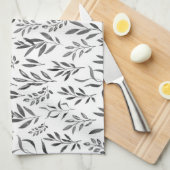 Moderne minimalistische zwarte en witte bladeren  theedoek (Quarter Fold)