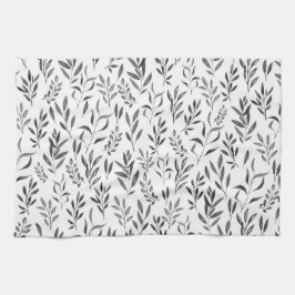 Moderne minimalistische zwarte en witte bladeren  theedoek