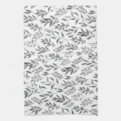 Moderne minimalistische zwarte en witte bladeren  theedoek (Verticaal)