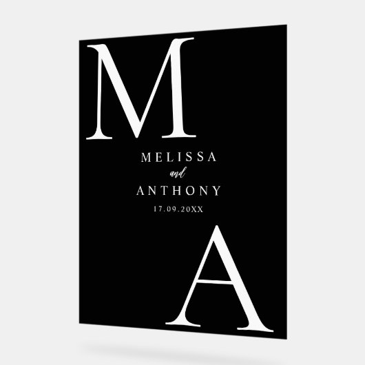 Moderne minimalistische zwarte en witte bruiloft acryl bord (Hoek)