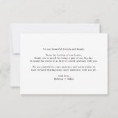 Moderne minimalistische zwarte en witte bruiloft D Bedankkaart (Achterkant)