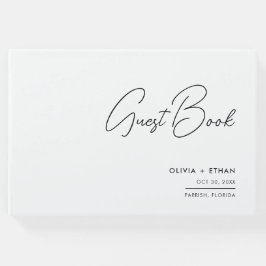 Moderne minimalistische zwarte en witte bruiloft gastenboek