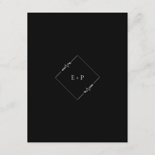 Moderne minimalistische zwarte en witte bruiloft informatiekaartje (Achterkant)