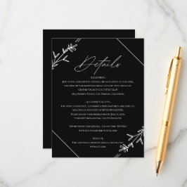 Moderne minimalistische zwarte en witte bruiloft informatiekaartje