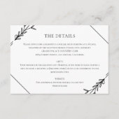 Moderne minimalistische zwarte en witte bruiloft informatiekaartje (Voorkant)