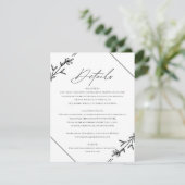 Moderne minimalistische zwarte en witte bruiloft informatiekaartje (Staand voorkant)