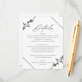 Moderne minimalistische zwarte en witte bruiloft informatiekaartje