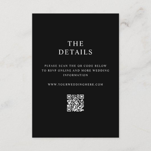 Moderne minimalistische zwarte en witte bruiloft informatiekaartje (Voorkant)