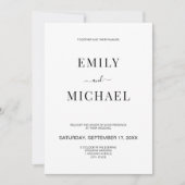 Moderne minimalistische zwarte en witte bruiloft kaart (Voorkant)