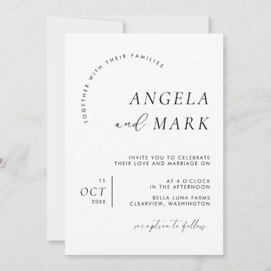 Moderne minimalistische zwarte en witte bruiloft kaart (Voorkant)