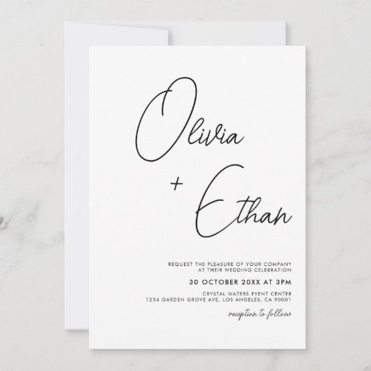 Moderne minimalistische zwarte en witte bruiloft kaart (Voorkant)