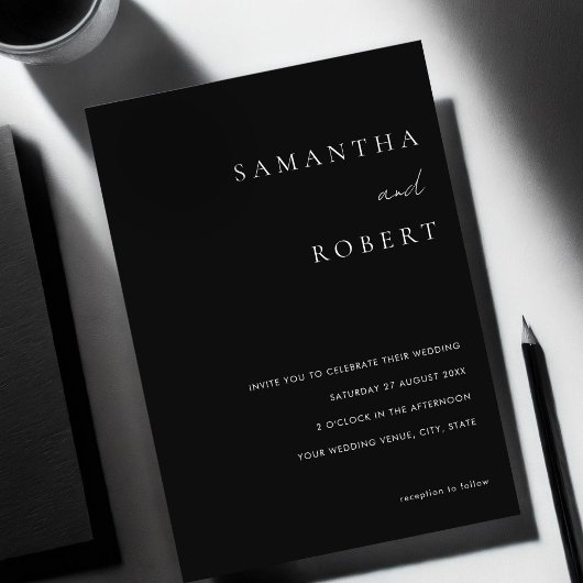 Moderne minimalistische zwarte en witte bruiloft kaart