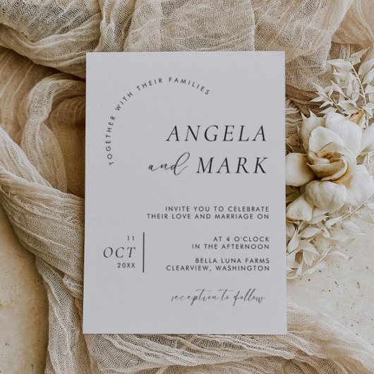 Moderne minimalistische zwarte en witte bruiloft kaart