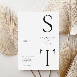 Moderne minimalistische zwarte en witte bruiloft kaart