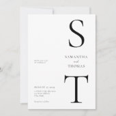 Moderne minimalistische zwarte en witte bruiloft kaart (Voorkant)