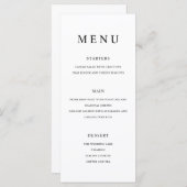 Moderne minimalistische zwarte en witte bruiloft menu (Voorkant / Achterkant)