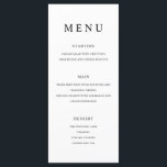 Moderne minimalistische zwarte en witte bruiloft menu<br><div class="desc">Modern huwelijksmenu met eenvoudig minimalistisch typografisch ontwerp in zwart-witte kleur.</div>