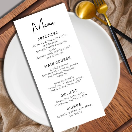 Moderne Minimalistische Zwarte en Witte Bruiloft Menu