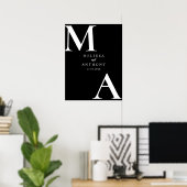 Moderne minimalistische zwarte en witte bruiloft poster (Thuiskantoor)