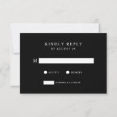 Moderne minimalistische zwarte en witte bruiloft RSVP kaartje (Voorkant)