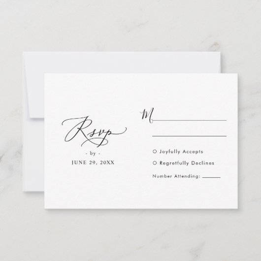 Moderne minimalistische zwarte en witte bruiloft RSVP kaartje (Voorkant)