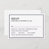 Moderne minimalistische zwarte en witte bruiloft RSVP kaartje (Voorkant / Achterkant)