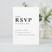 Moderne minimalistische zwarte en witte bruiloft RSVP kaartje (Staand voorkant)